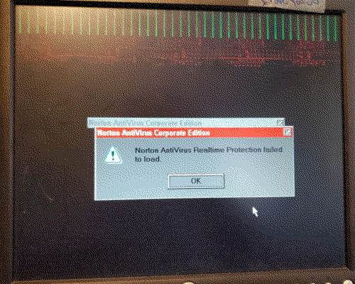 Norton AntiVirus warning dialog with corrupted colours