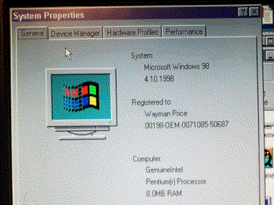System dialog showing Wayman Price as the owner of the Presario 4112